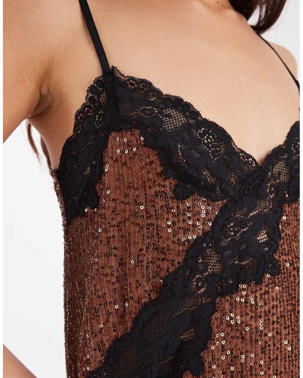 ASOS Black Asymmetric Sequin Cami With Lace Trim