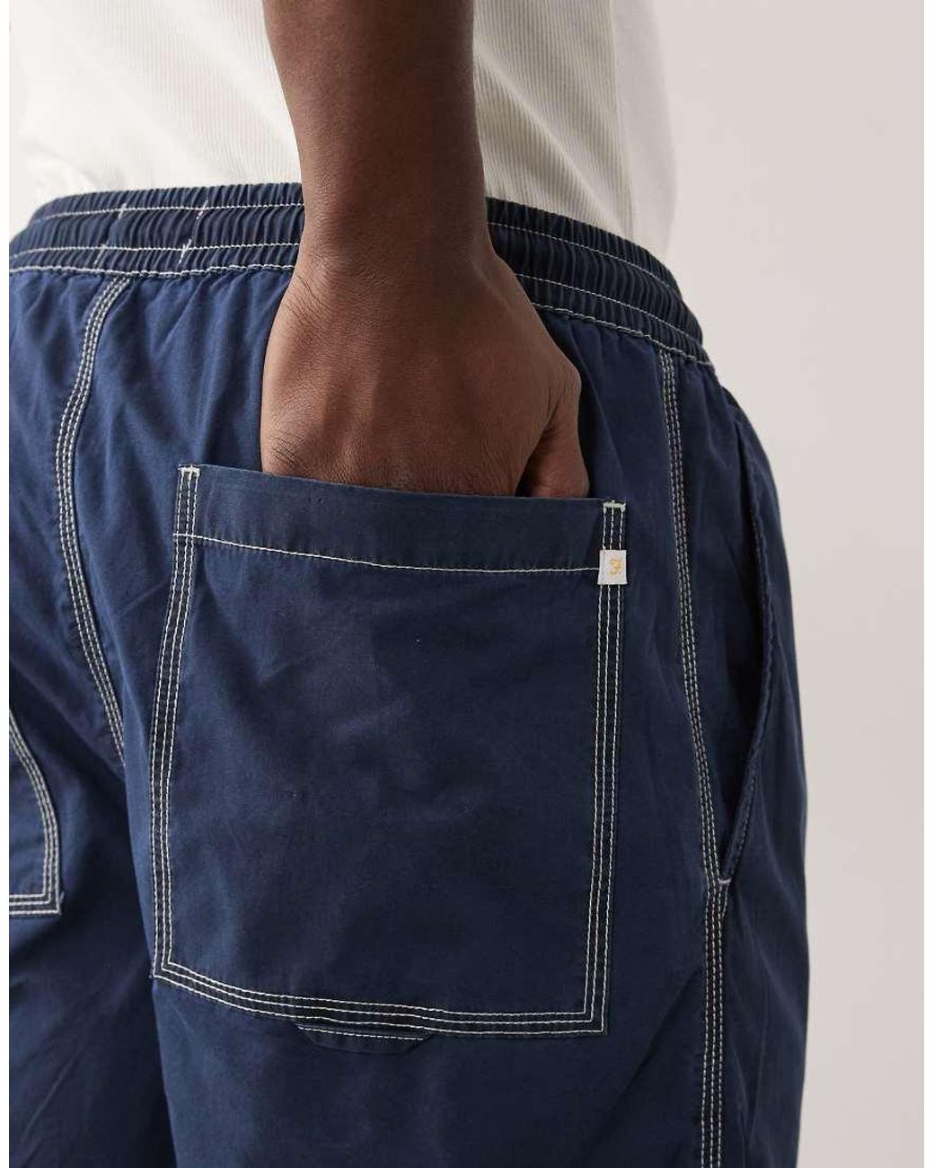 Farah Blue Swinton Contrast Stitch Drawstring Shorts for men