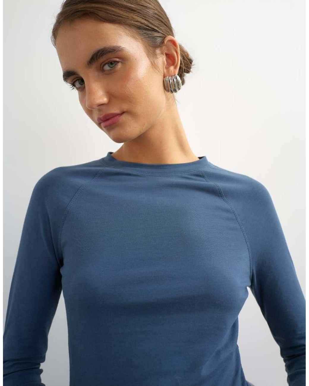 TOPSHOP Blue Crop Sleeve Clean Raglan Top