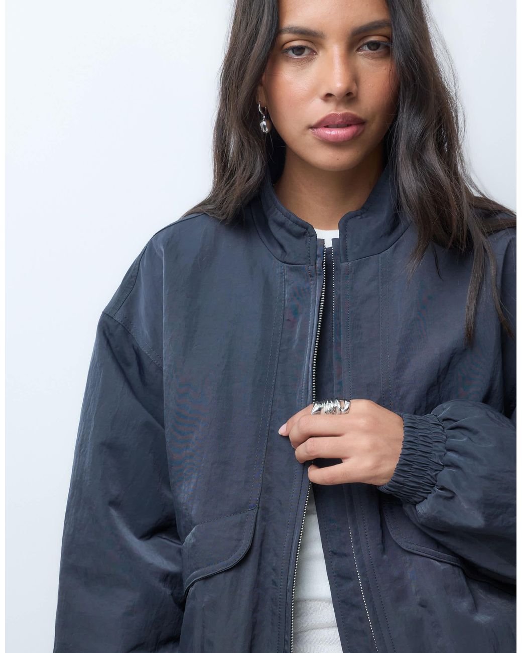ASOS Blue Oversized Bubble Hem Bomber Jacket