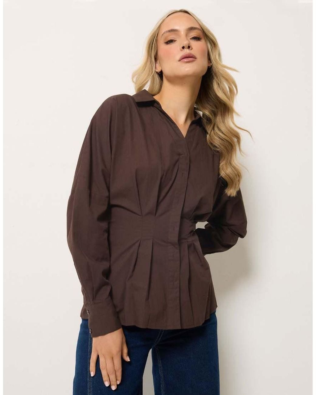 Long Tall Sally Brown Pleated Shirt