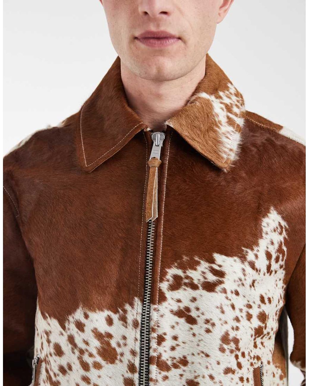 AllSaints Brown Garrison Zip Up Leather Jacket for men