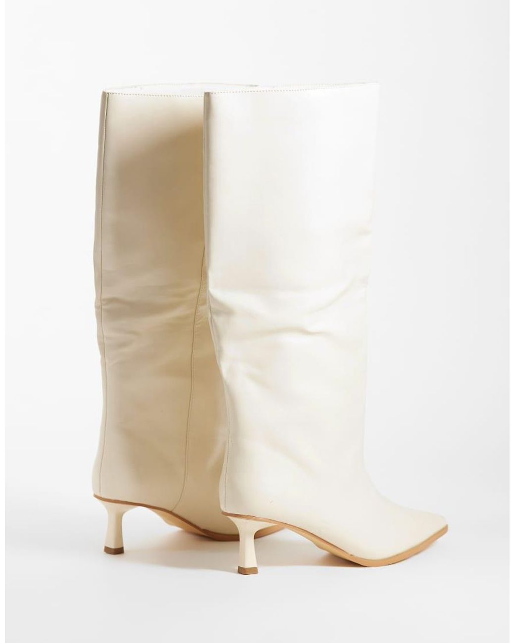 Public Desire White Lola Kitten Heel Knee Boots