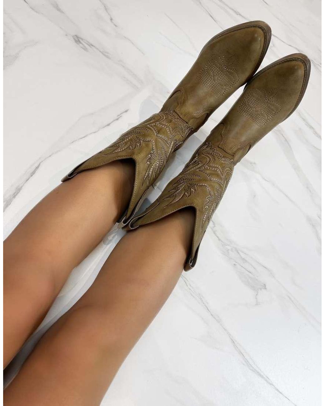 GIA STUDIOS Natural Cowboy Western Ankle Boots
