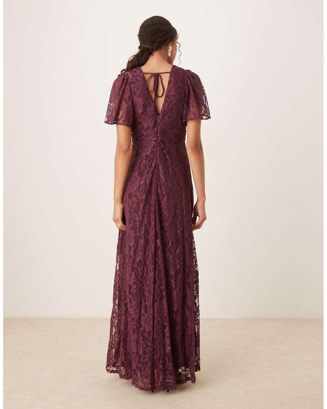 Maya Purple Lace V Neck Angel Sleeve Maxi Dress