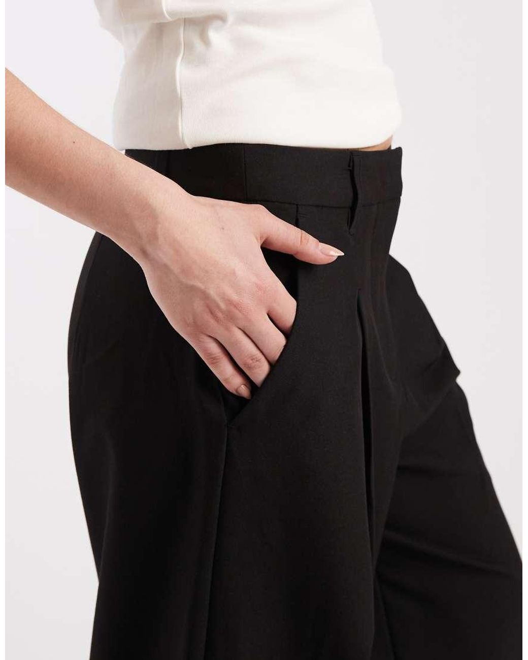 Pieces Black Mid Waist Barrel Leg Tailored Trouser