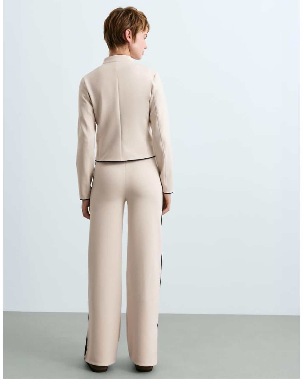 Oysho White High-Waist Straight-Leg Neoprene-Effect Piping Trousers