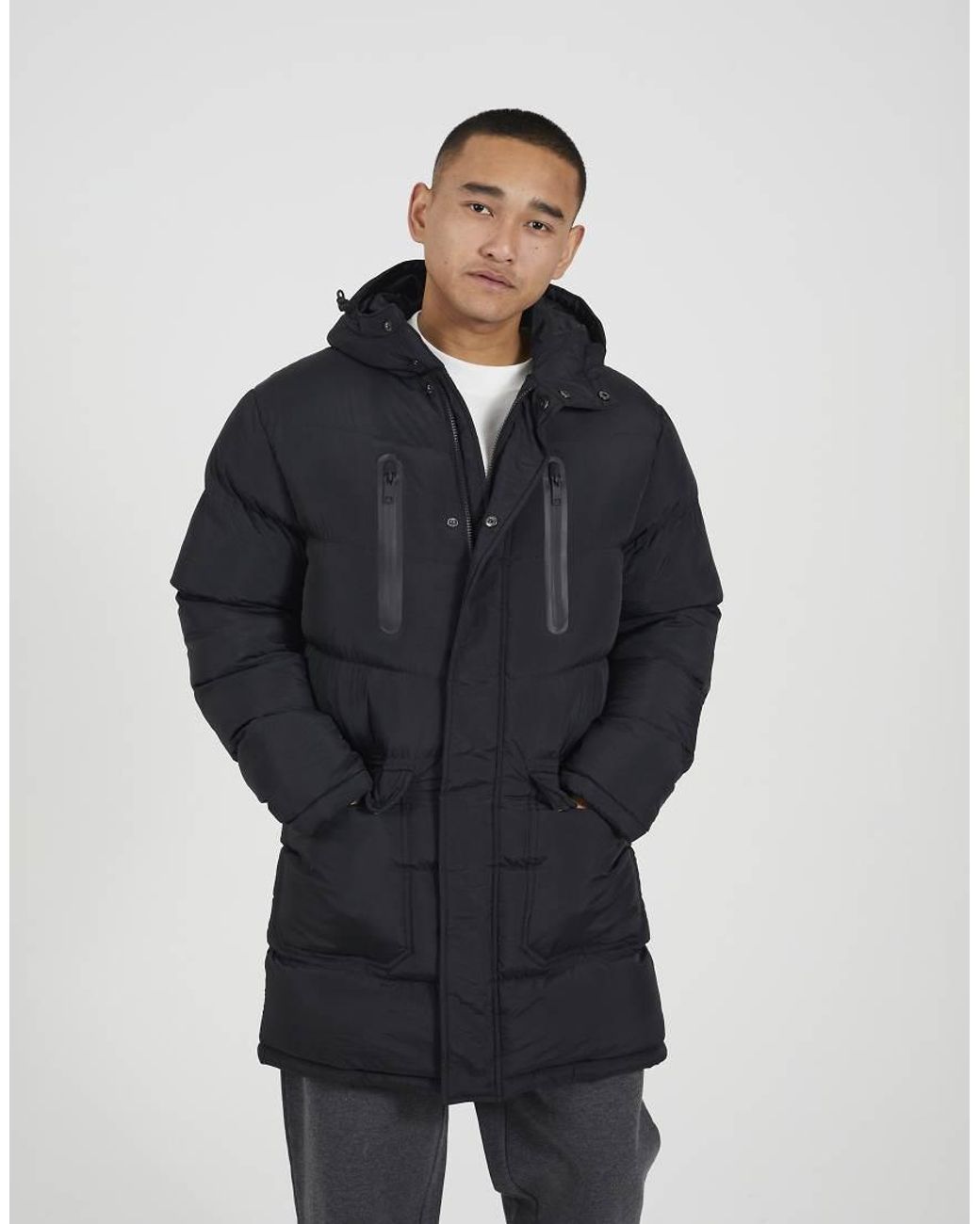Brave Soul Blue Longline Hooded Padded Jacket for men