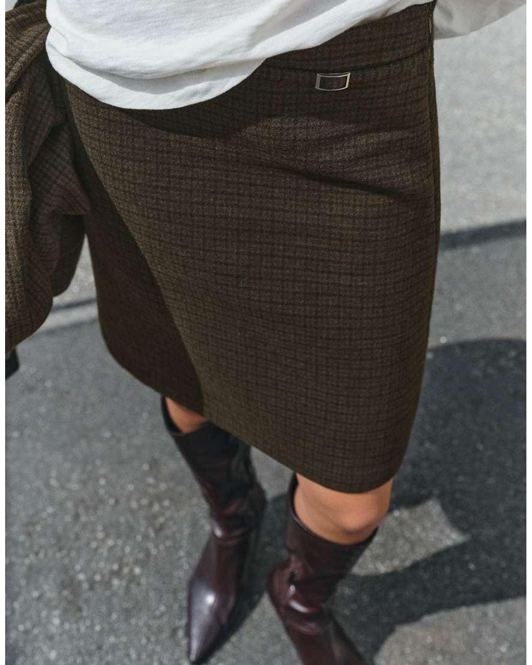 Pull&Bear Natural Check Mini Skirt With Belt