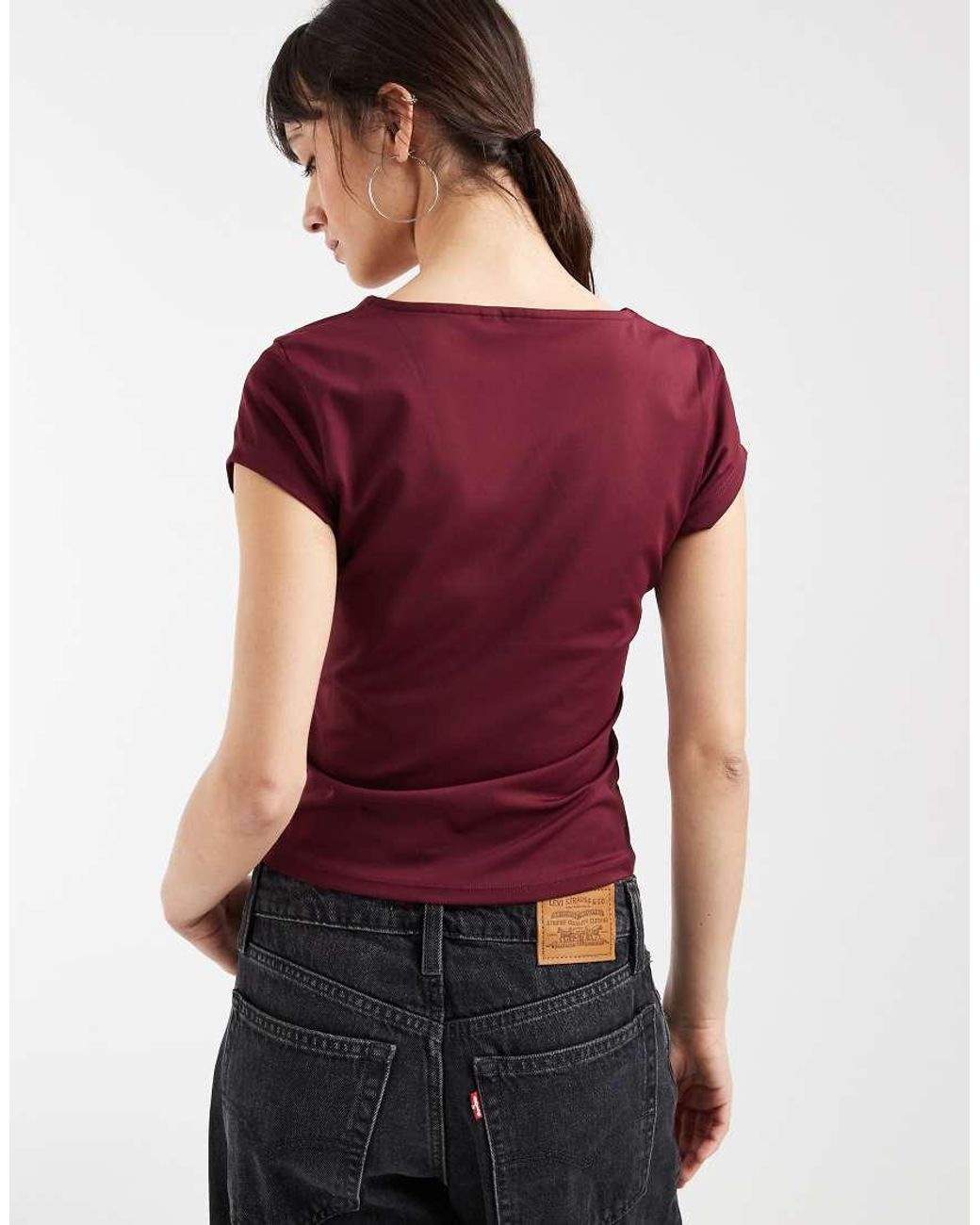 ASOS Red Sculpting V Neck Short Sleeve Top