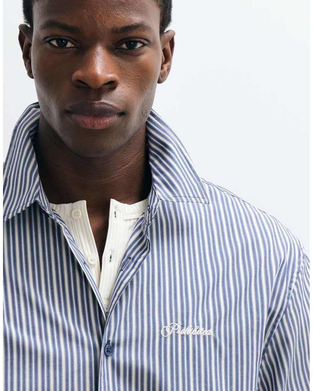 Prohibited Blue Script Long Sleeve Shirt for men