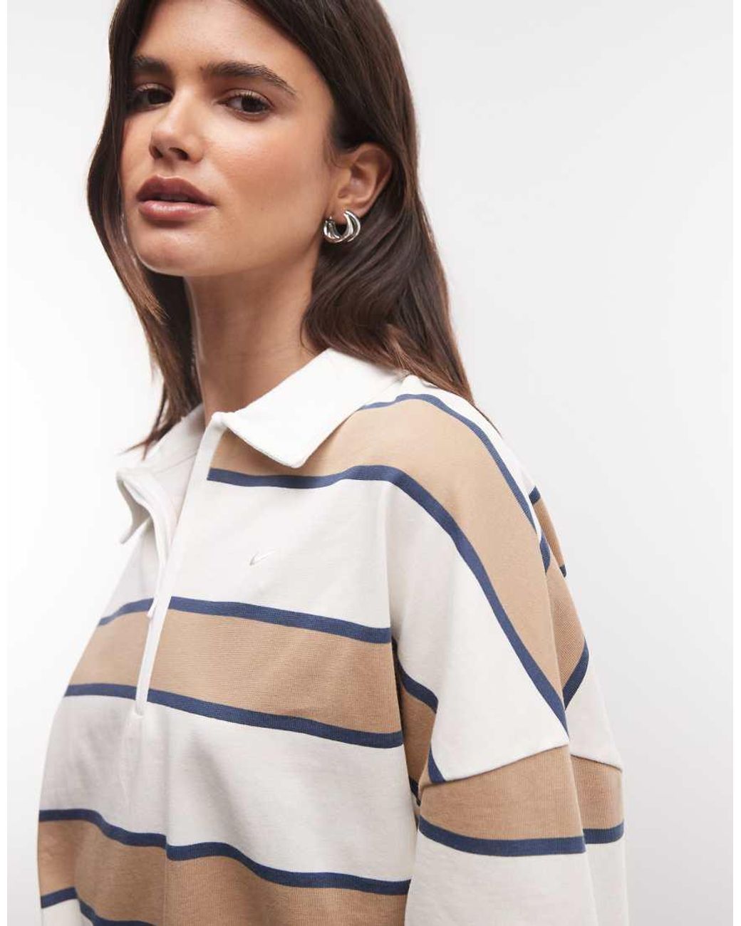 Nike Natural Boxy Striped Polo Top