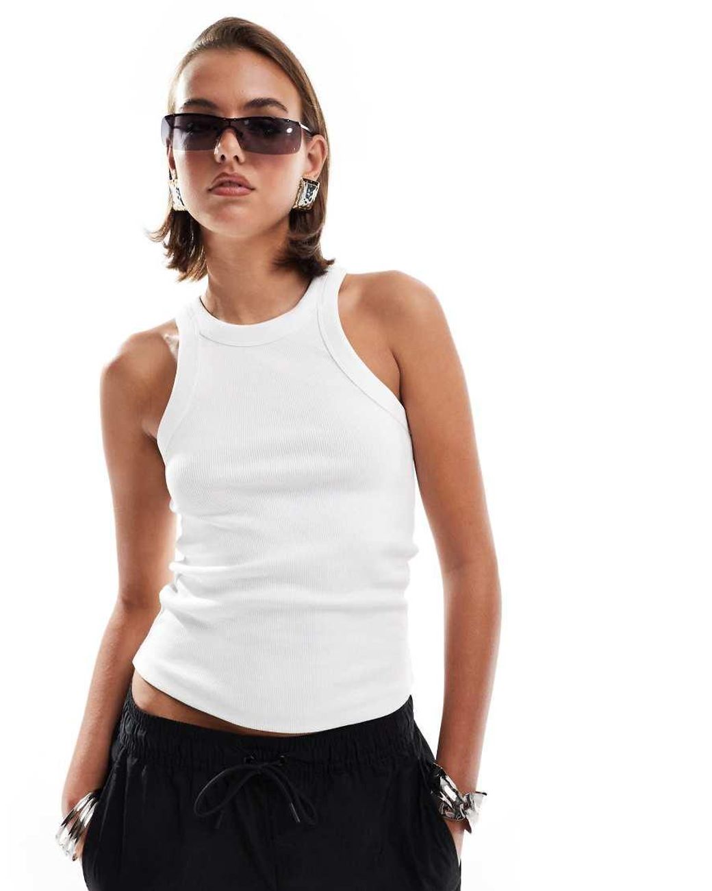 Camiseta Blanca Sin Mangas Con Espalda De Nadadora De Mango de color Blanco Lyst