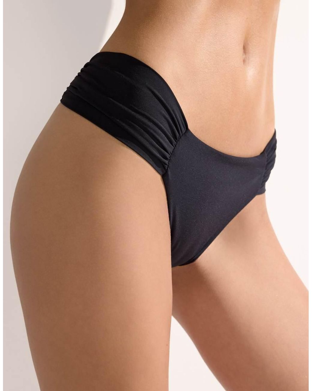 Calzedonia Black Premium Fit Ruched Brazilian Bikini Bottom