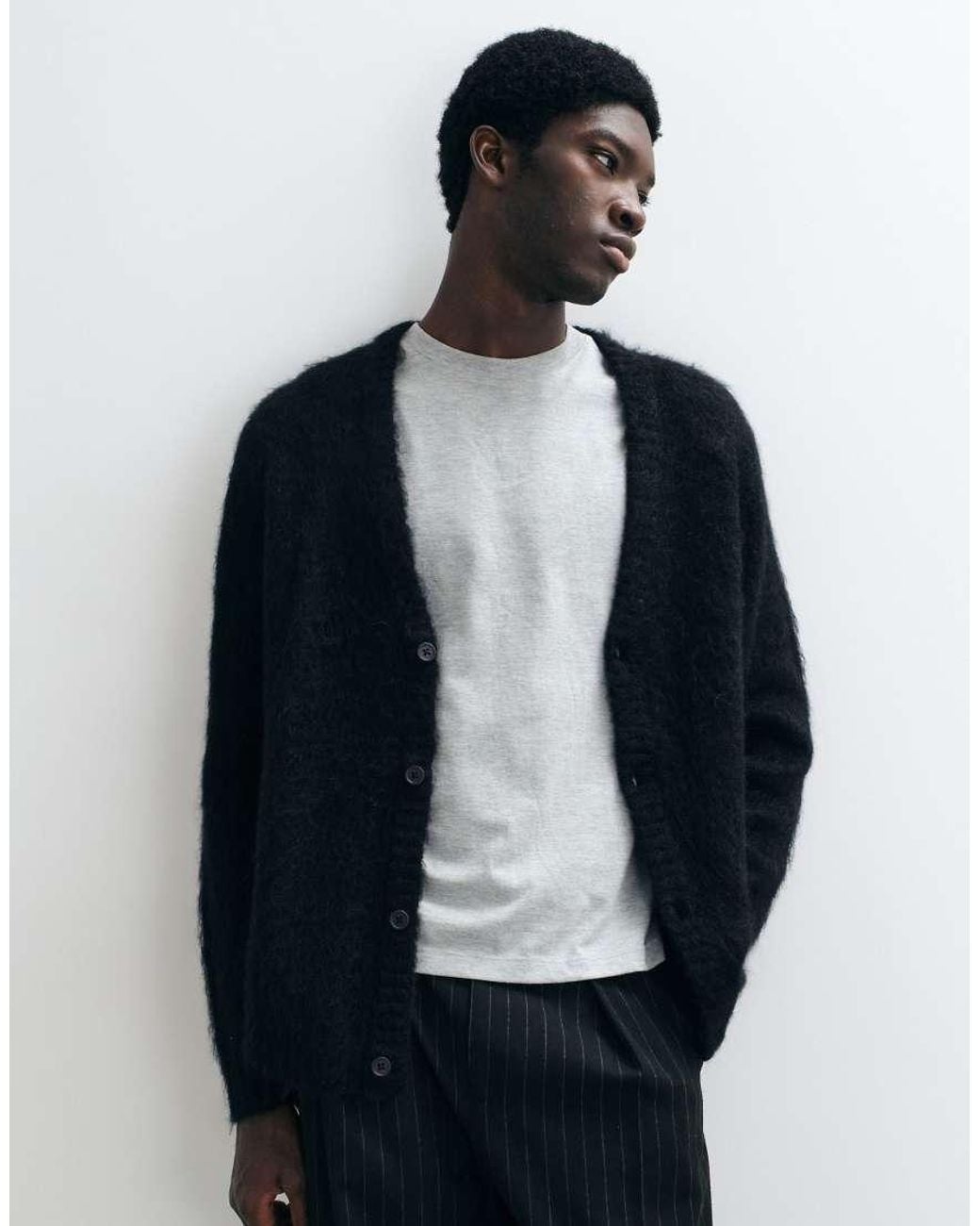 ASOS Black Oversized Knitted Mohair Cardigan for men