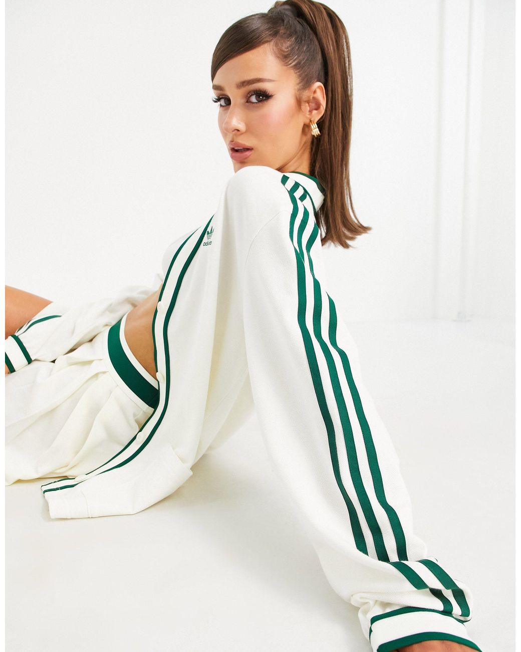 adidas Originals 'tennis Luxe' Logo Three Stripe Cardigan in White | Lyst