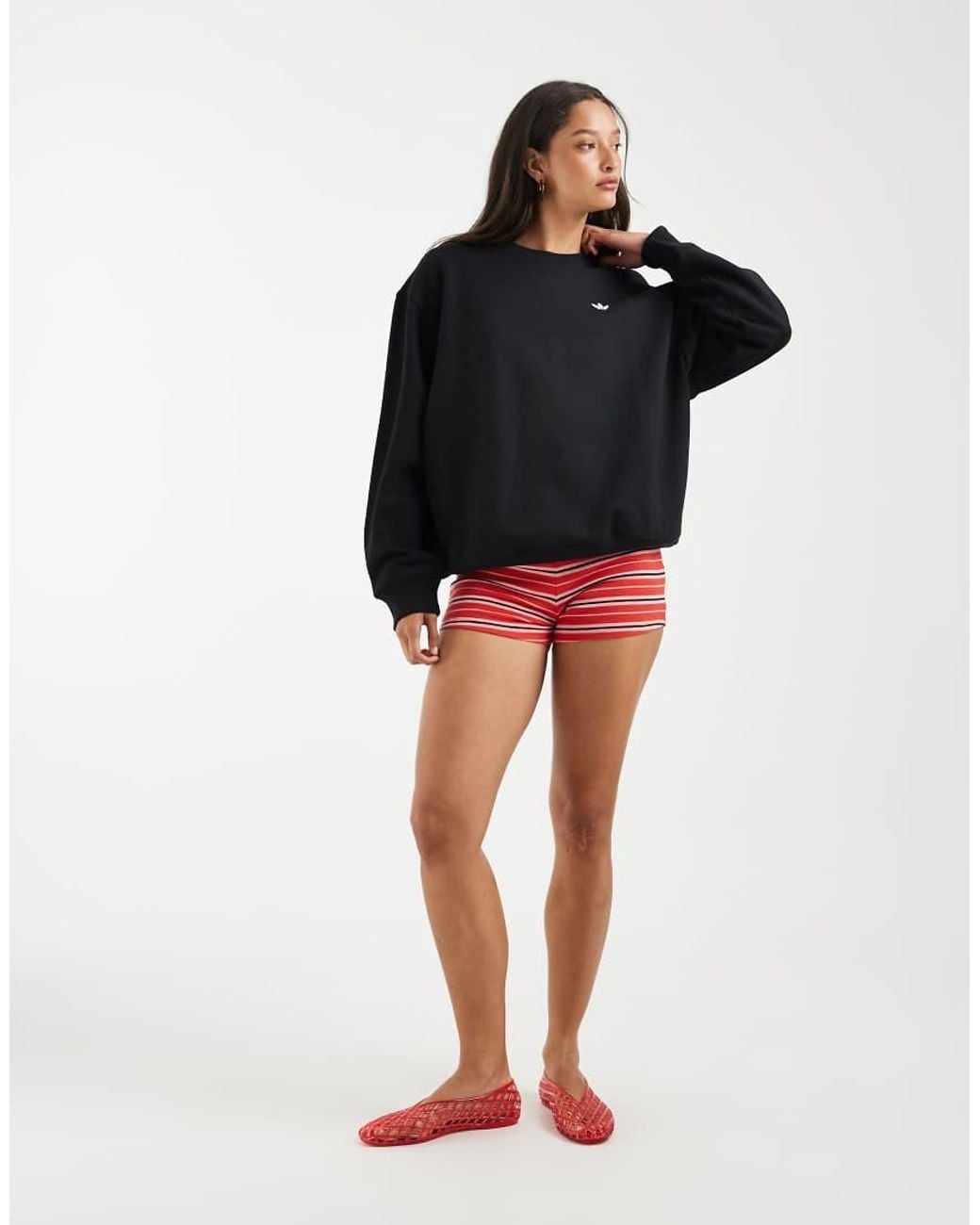 Adidas Originals Black Essentials Crew Long Fleece Os Sweatshirt