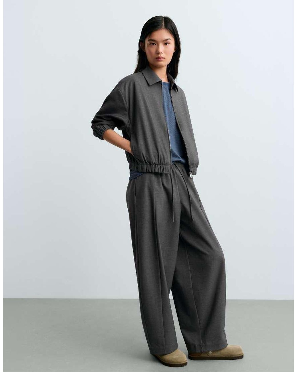 Oysho Gray 13% Wool Balloon Trousers