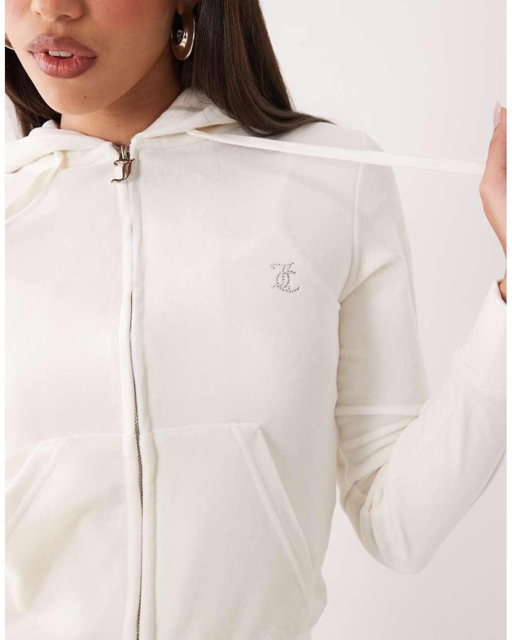 Juicy Couture Natural Velour 'bride' Diamante Logo Zip Through Hoodie Co-ord