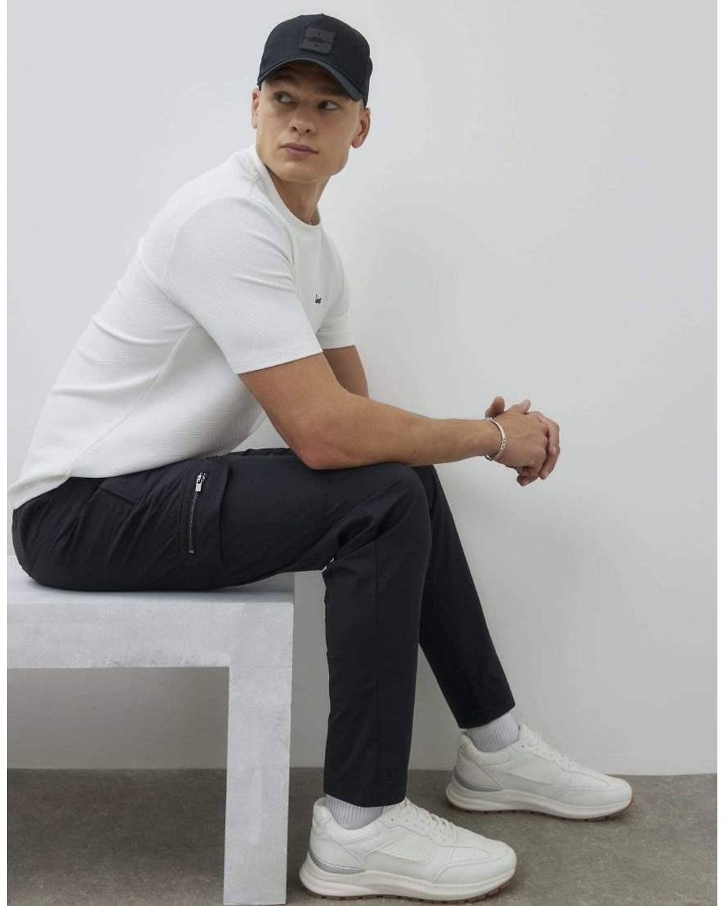 River Island Black Skinny Fit Stretch Cargo Trousers for men
