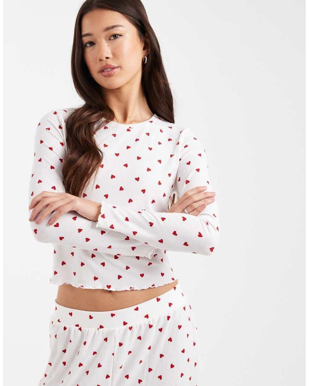 New Look White Heart Print Pyjama Set