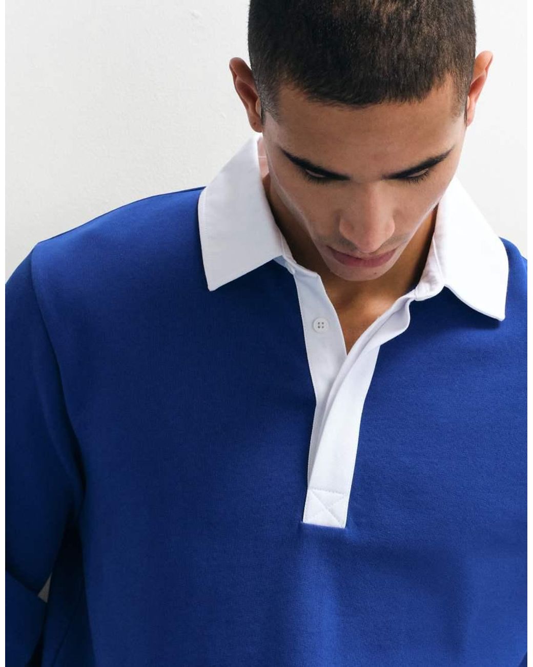 ASOS Blue Rugby Polo With Contrast Collar for men