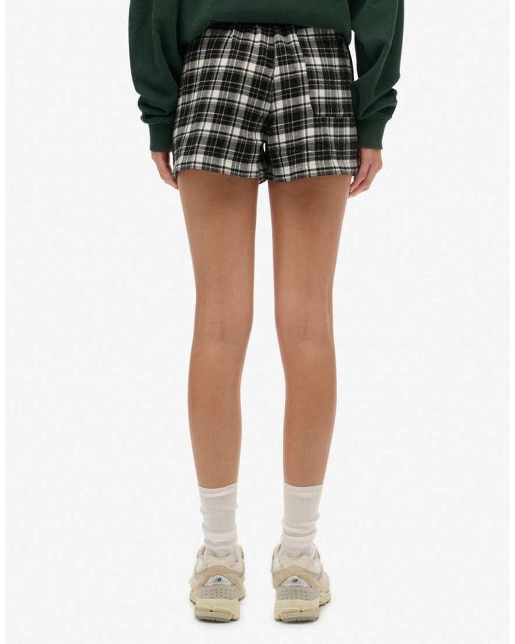 Superdry Green Cotton Check Elastic Shorts
