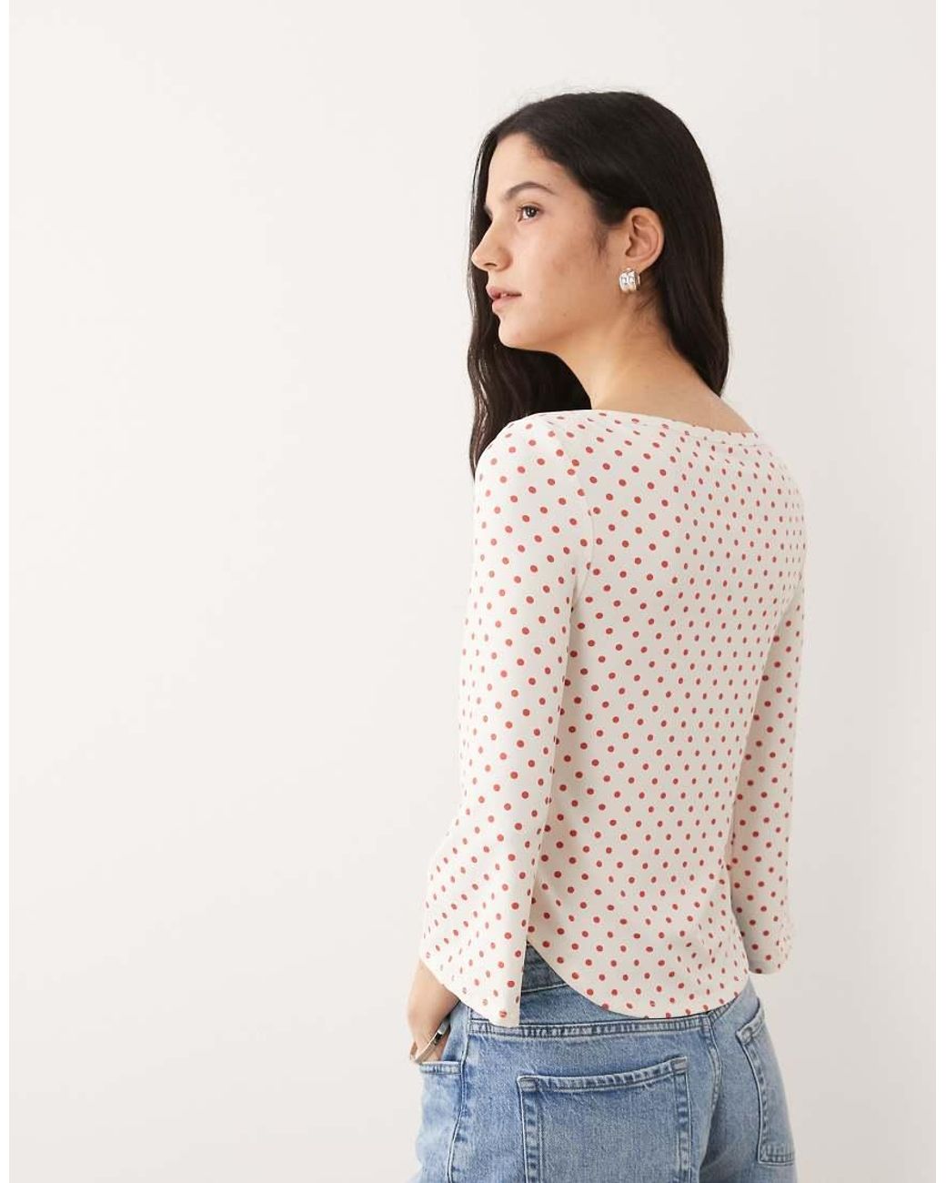 ASOS Natural 3/4 Sleeve Top With Boat Neck