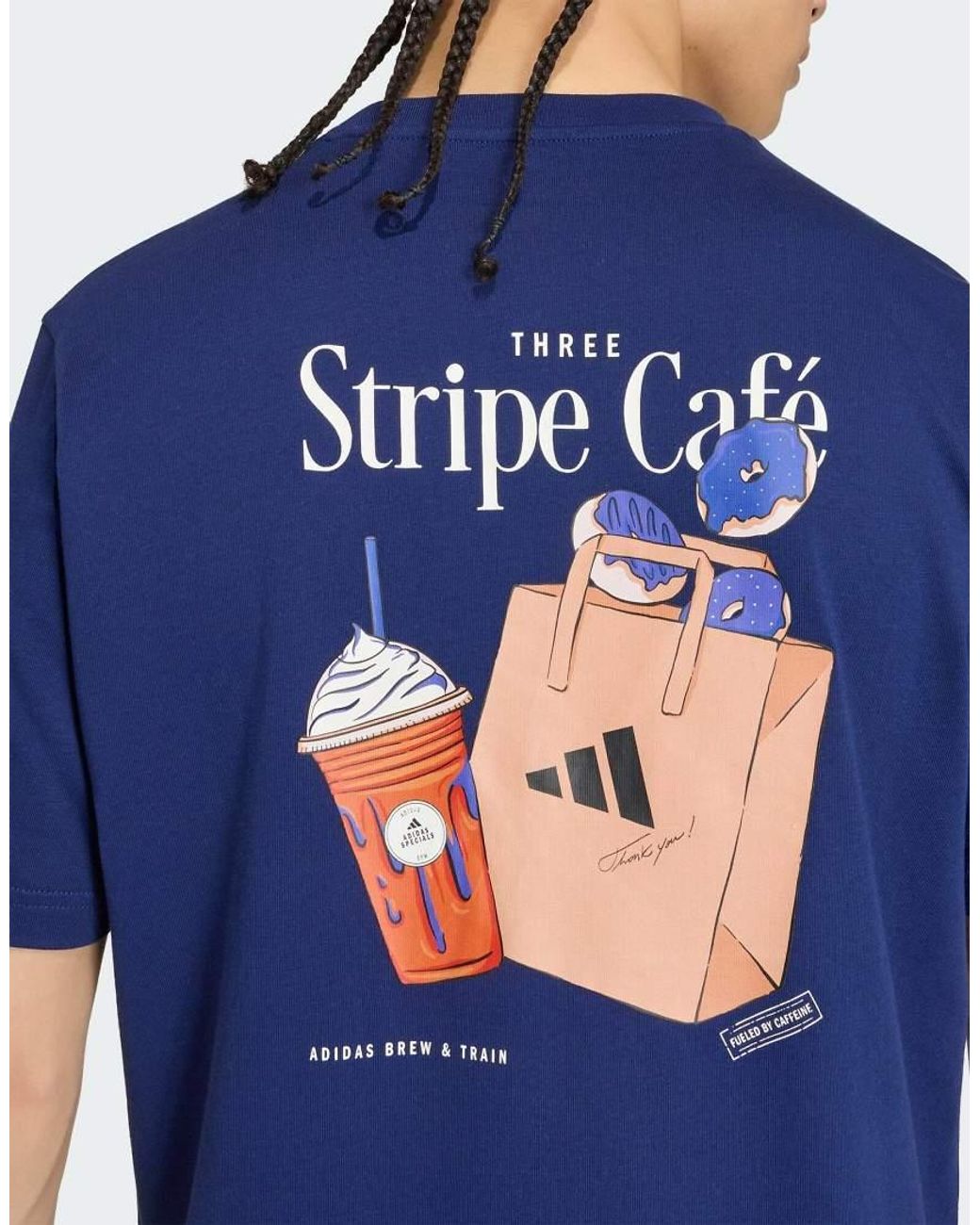 Adidas Originals Blue Coffee Cafe Donut Bag Graphic T-Shirt for men