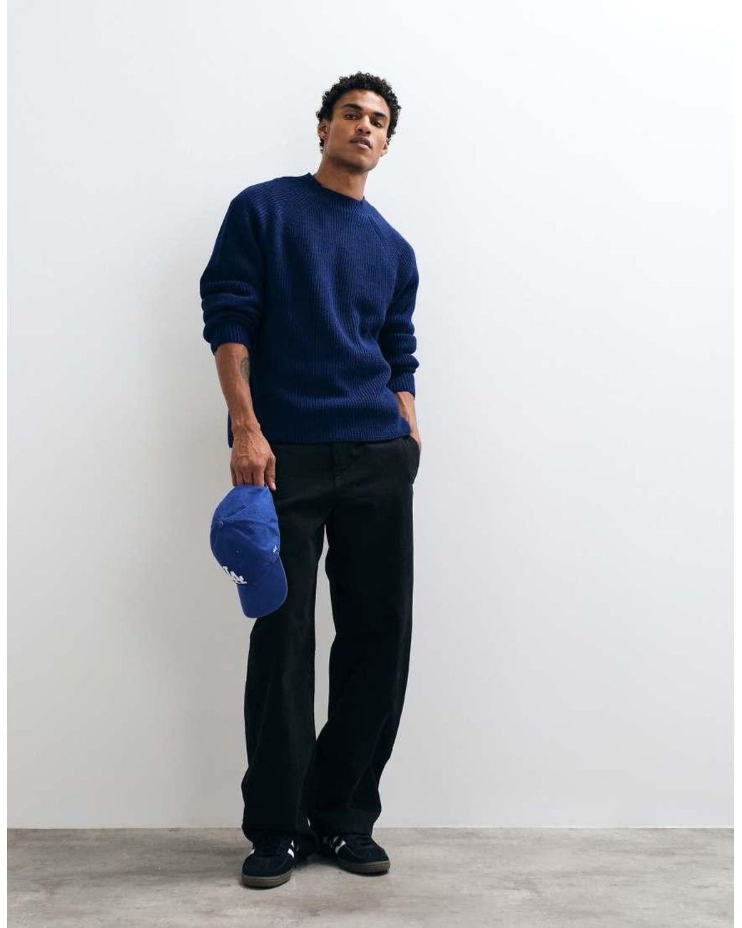 ASOS Blue Relaxed Knitted Ribbed Turtle Neck Jumper for men