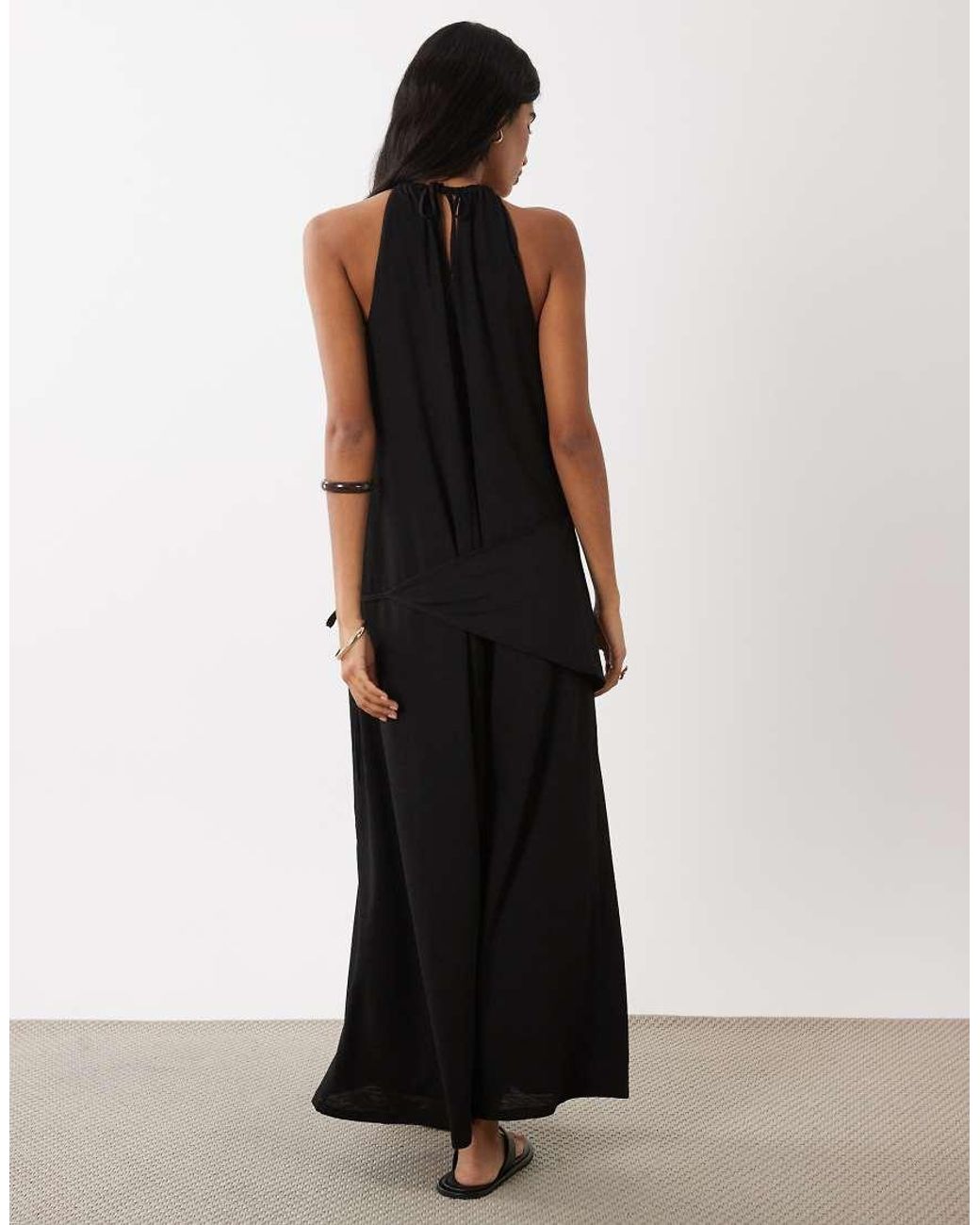 ASOS Black Textured Jersey Wrap Scarf Detail Maxi Dress