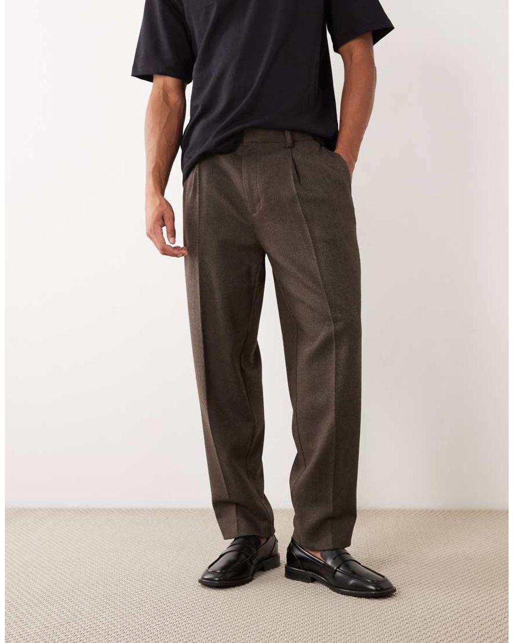 ASOS Black Tailored Oversized Tapered Trousers With Wool for men