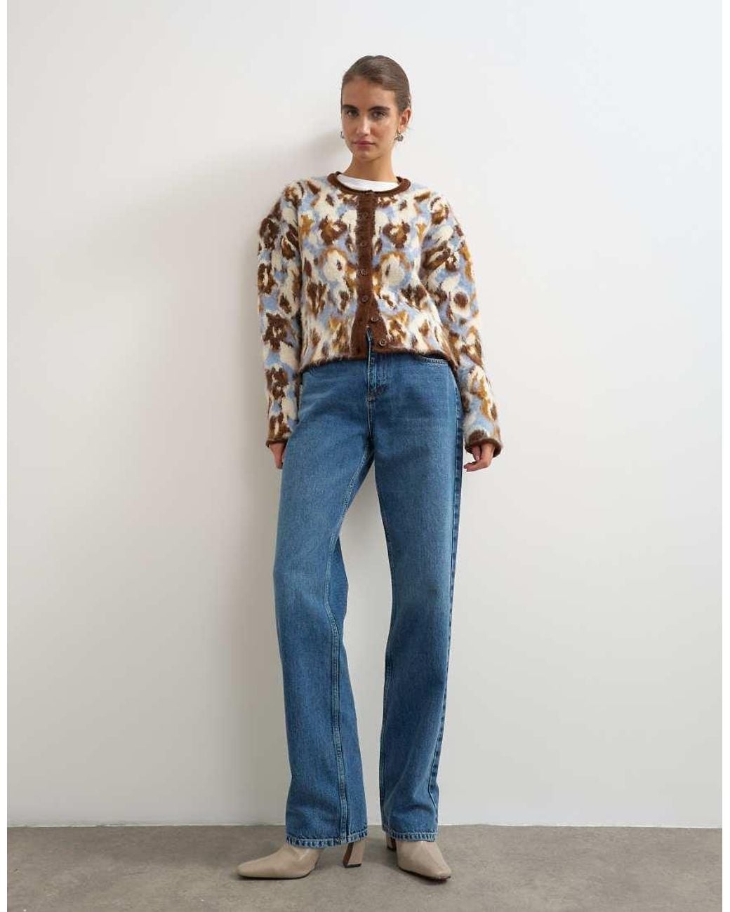 TOPSHOP Blue Knitted Hairy Crew Neck Cardigan