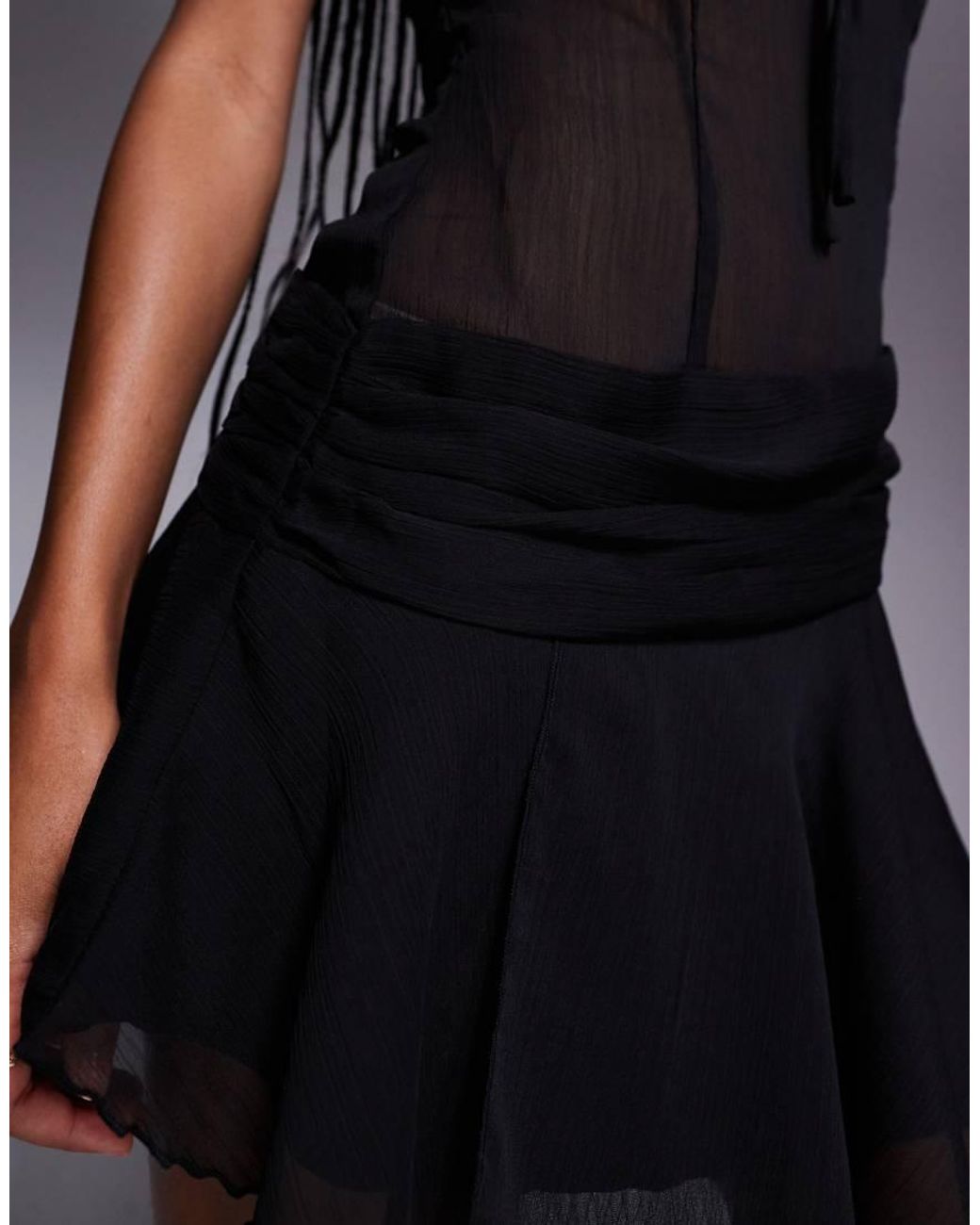 Missy Empire Black Tie Front Mesh Panel Asymmetric Mini Dress