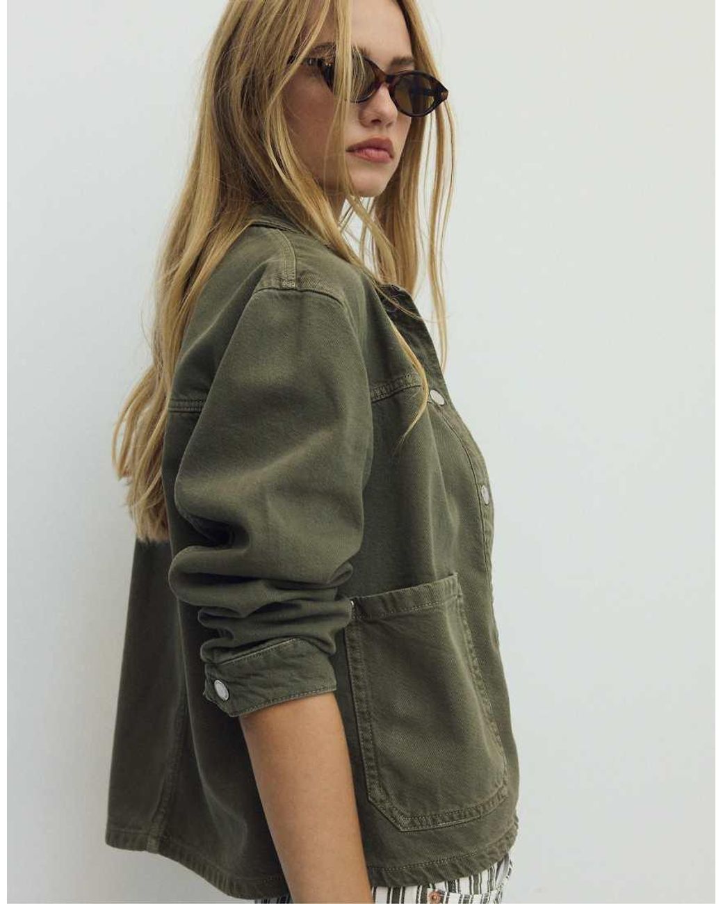 Stradivarius Green Jacket With Patch Pockets