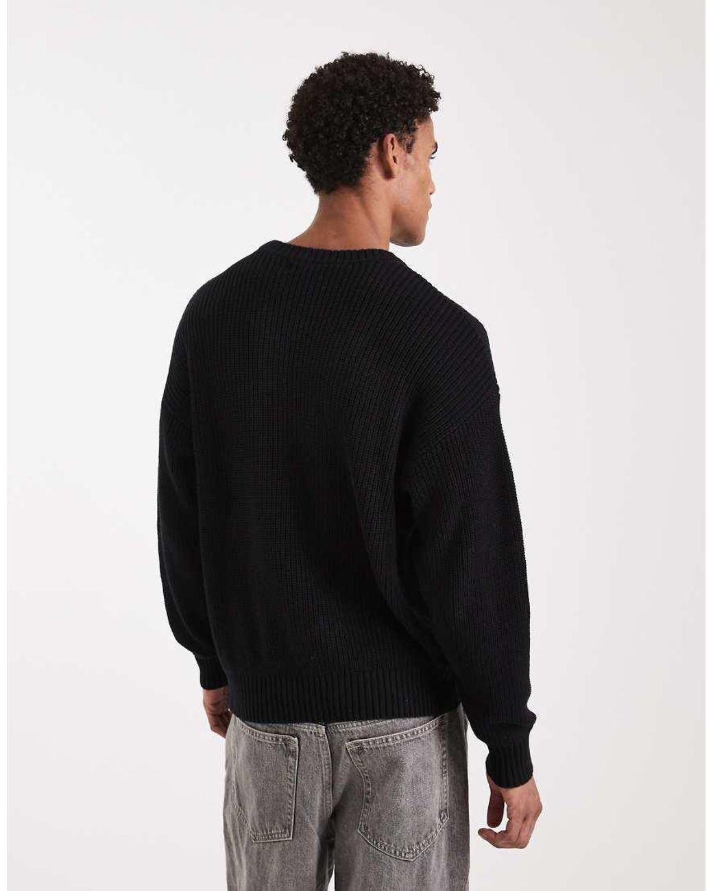 Cotton On Black Box Fit Crew Knit for men
