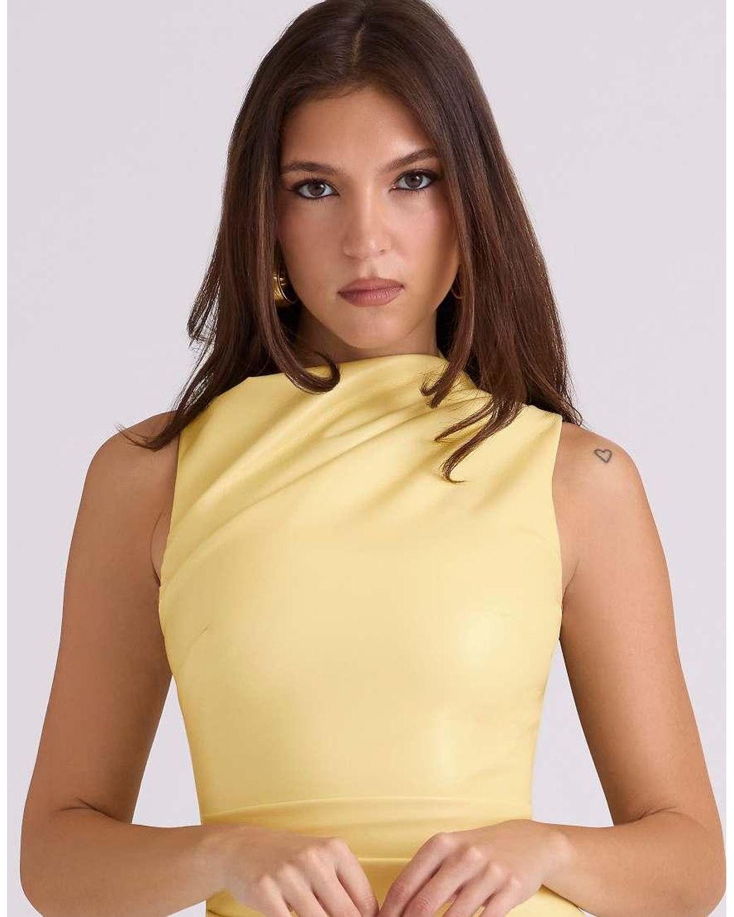 House Of Cb Yellow Maya Butter Vegan Leather Mini Dress