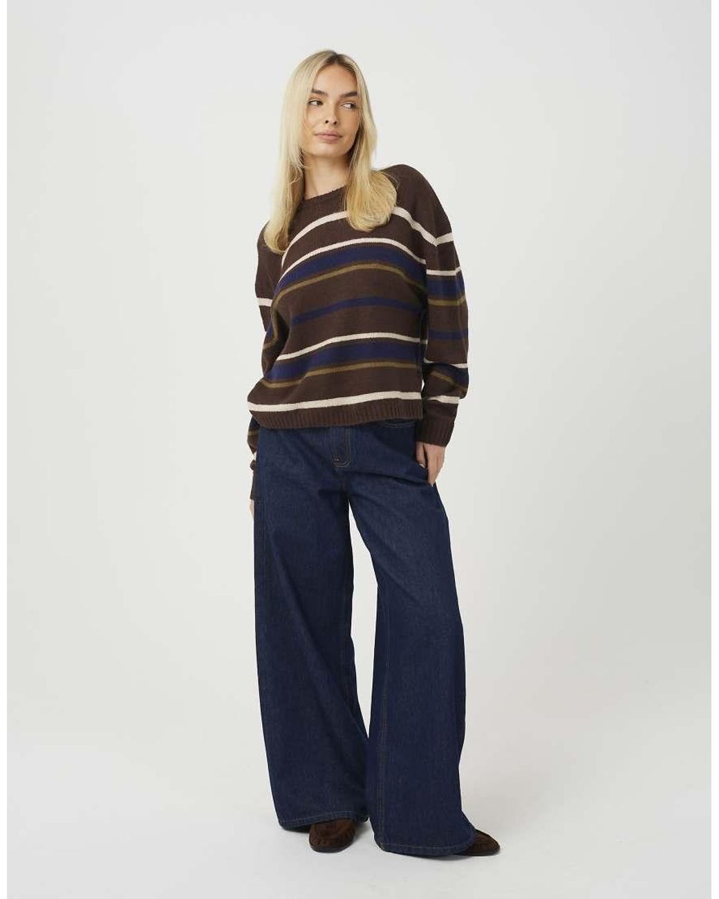 Brave Soul Blue Crew Neck Stripe Jumper