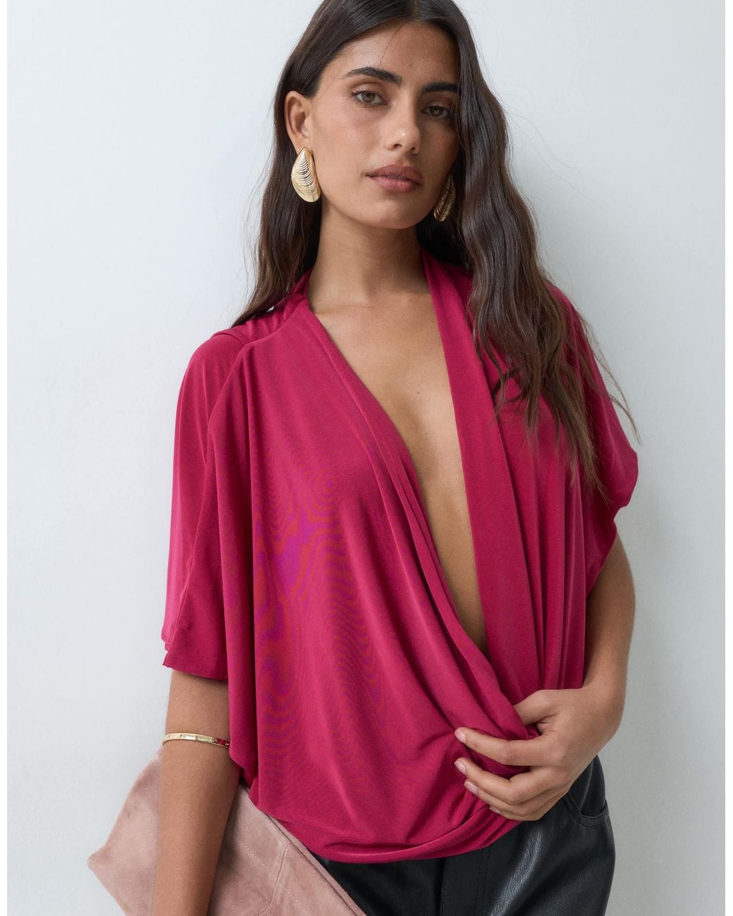 ASOS Draped Sleeve Plunge Scarf Top in Red | Lyst