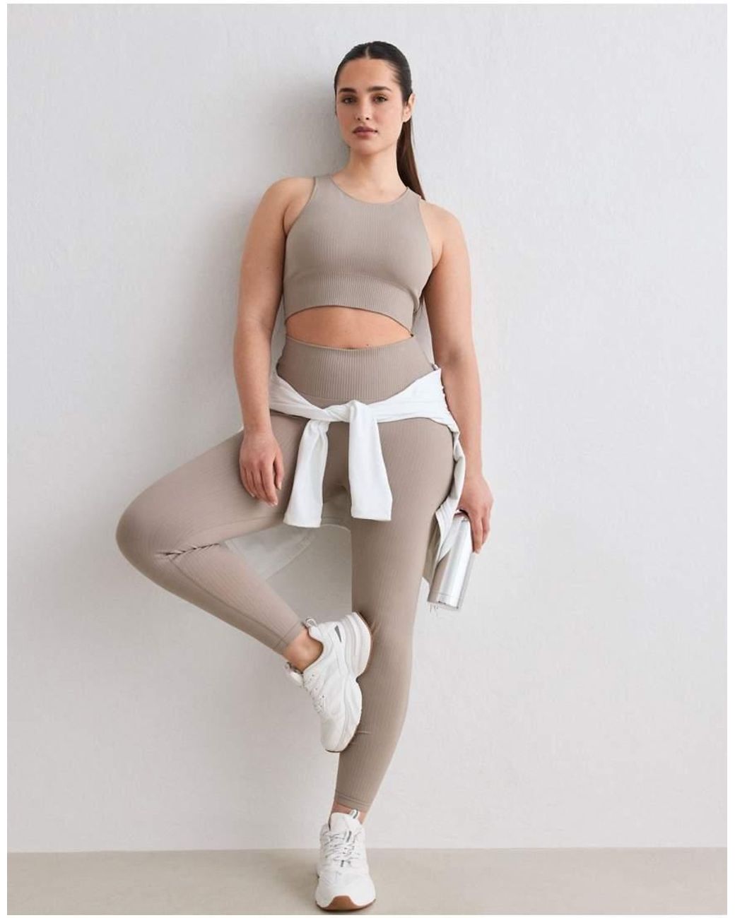 Aim'n White Dark Clay Ribbed Seamless Petite Tights