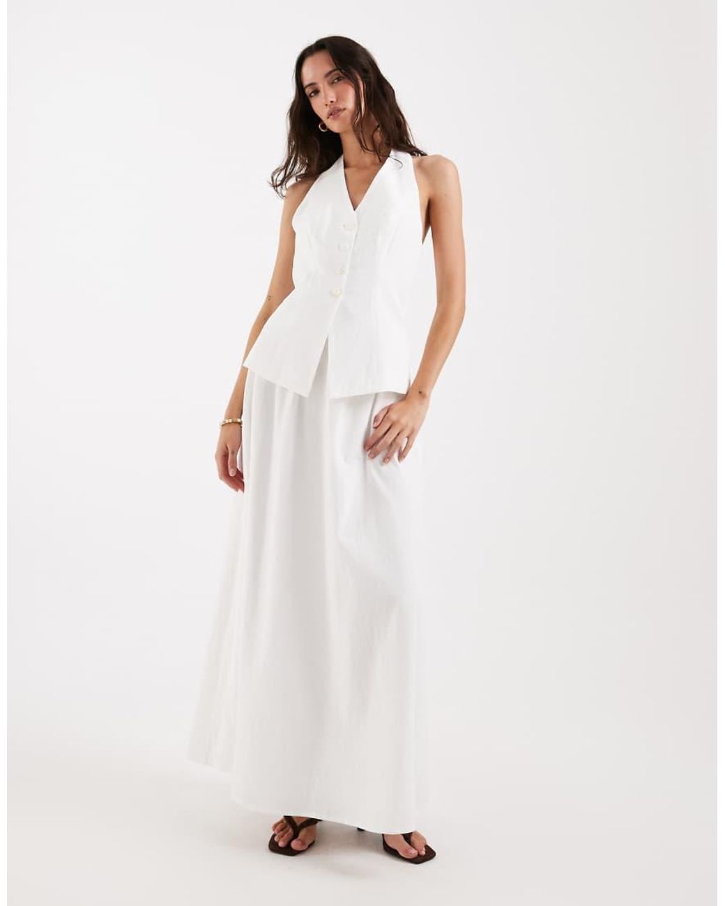 4th & Reckless White Cotton Floaty Maxi Skirt