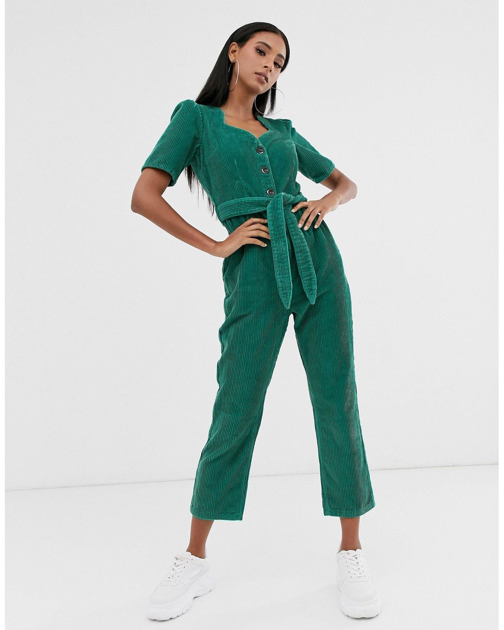 ASOS Cord Jumpsuit With Sweetheart Neckline in Green Lyst UK