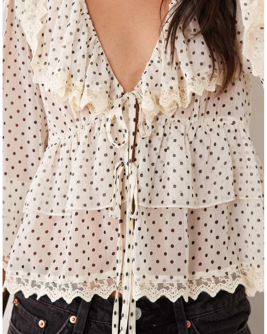 Miss Selfridge Natural Chiffon Ruffle Tie Front Blouse