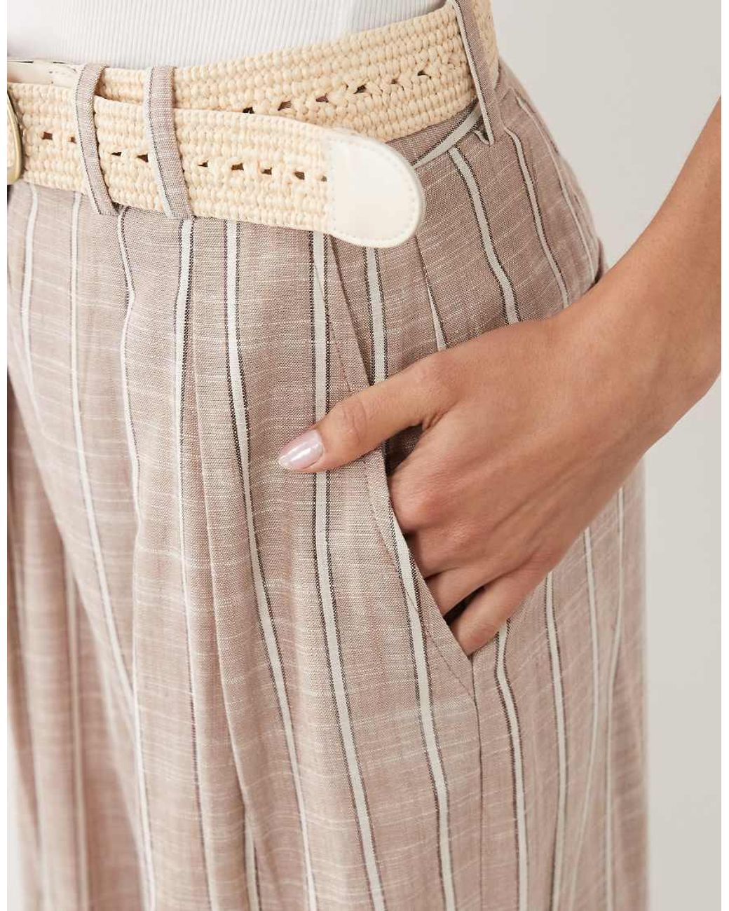 ASOS Pink Tall Tailored Belted Wide Leg Trouser With Linen