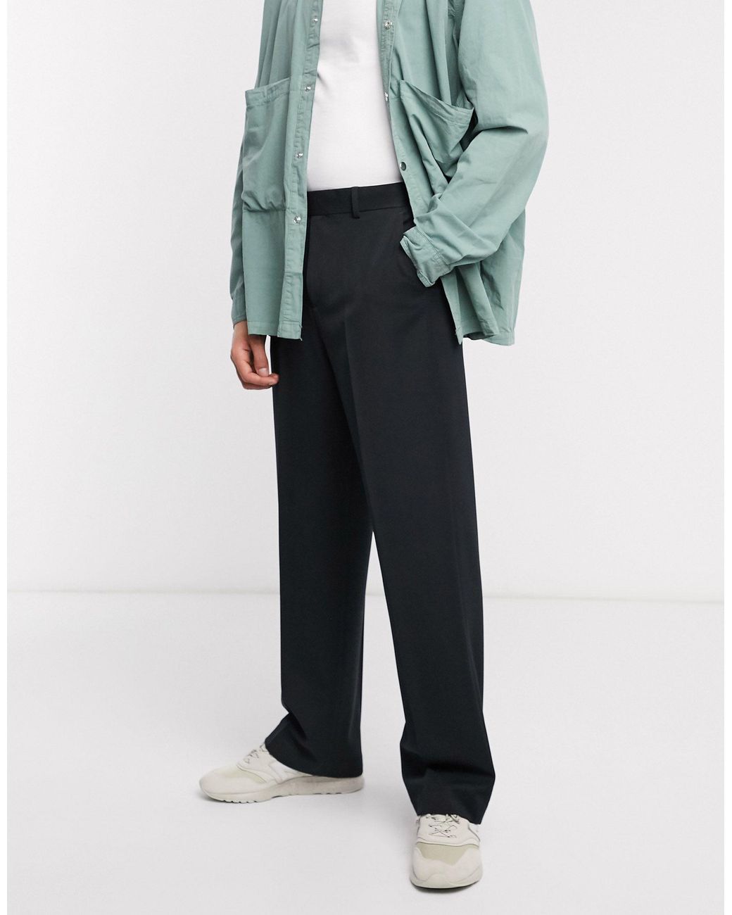 ASOS Wide Leg Smart Trousers in Black for Men | Lyst