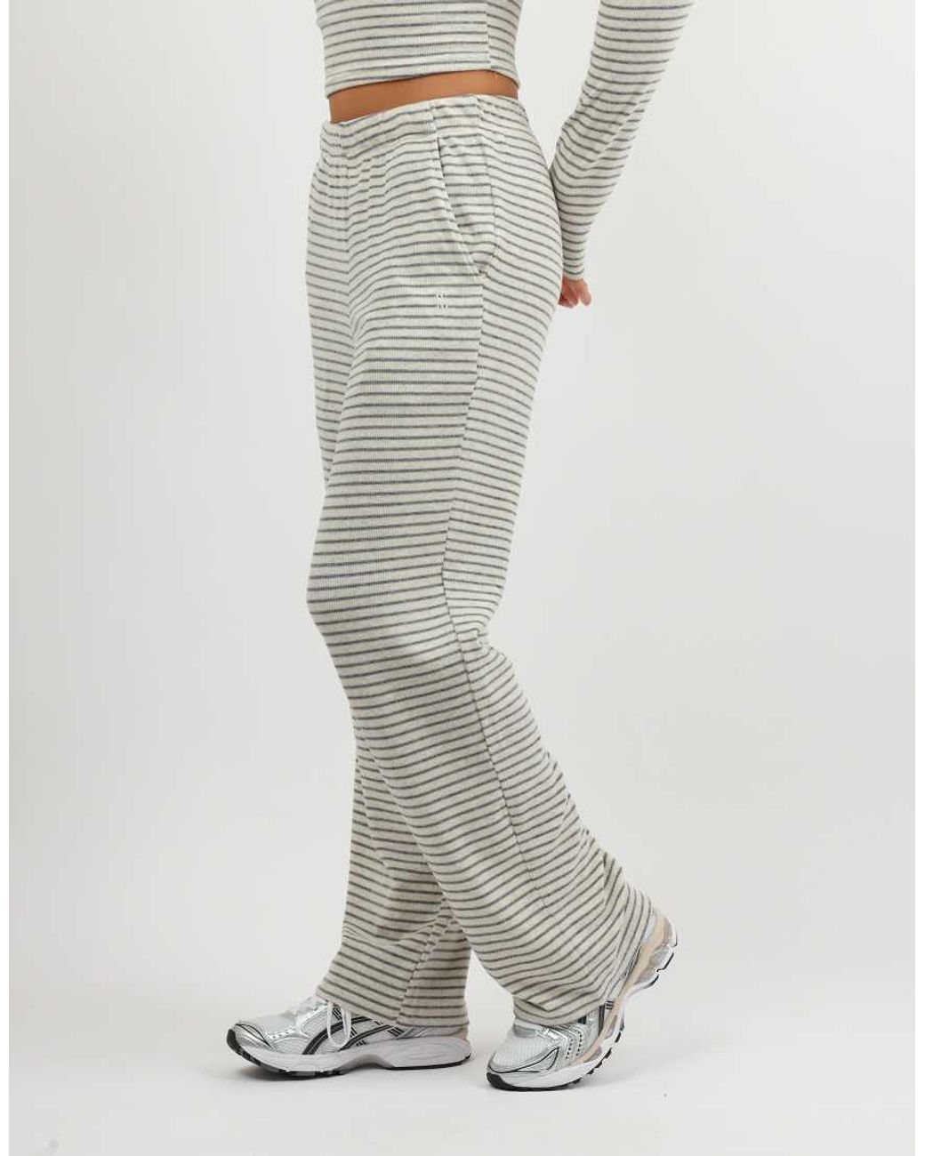 SIMMI Gray Mila Soft Stripe Fine Ribbed Trouser