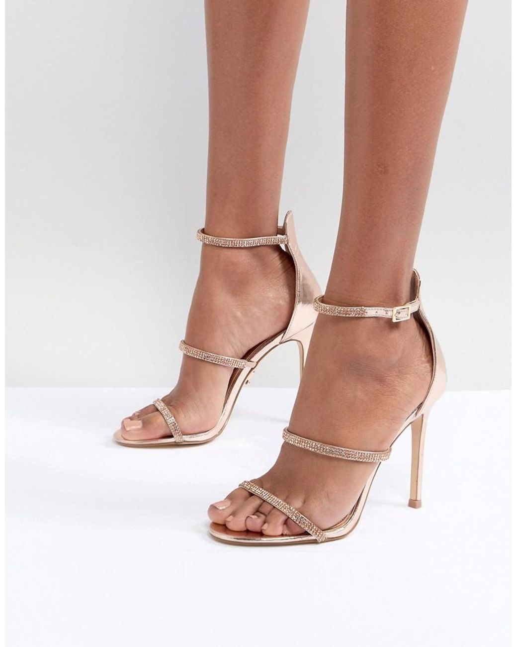 Lipsy Metallic 3 Strap Barely There Shoes in Pink | Lyst