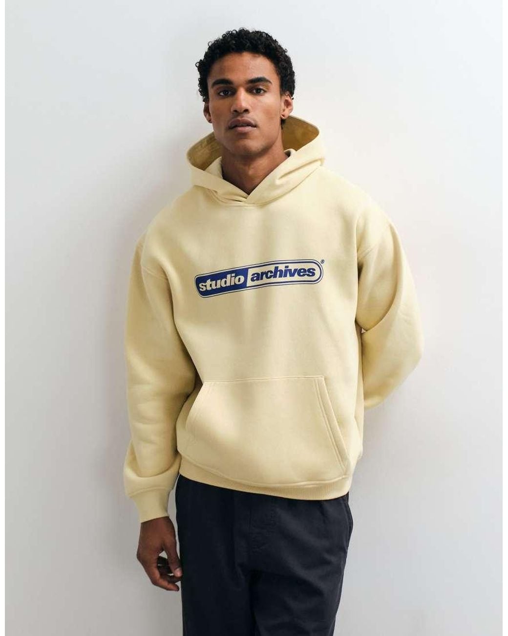 ASOS Natural Oversized Hood With Pigment Print for men