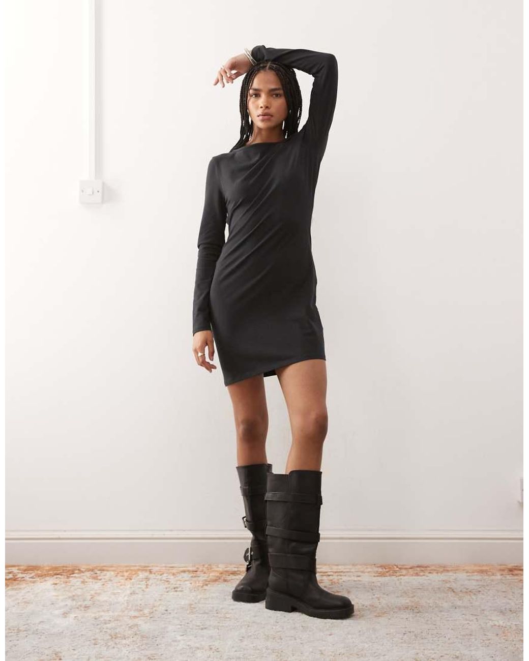 Collusion Black 90s Mini Long Sleeve Dress