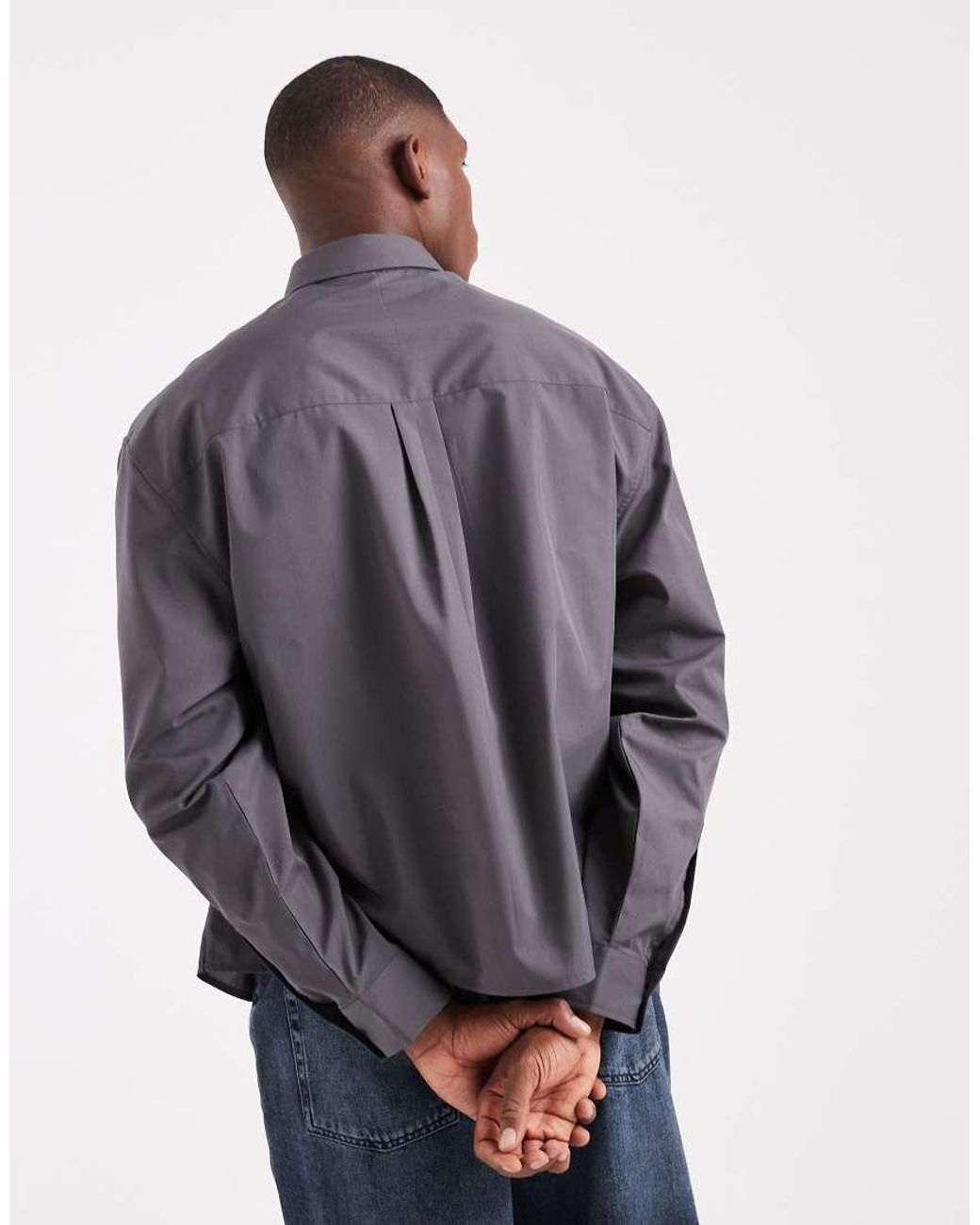 ASOS Gray Oversized Poplin Rugby Shirt for men